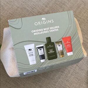 $74 Origins Best Sellers travel Set 6pc mega mushroom ginzing mask face wash bag